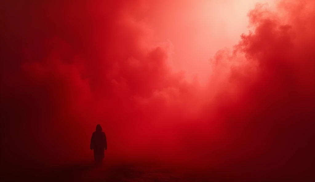 Create a background image with a deep and intense red tone, representing a foggy and dramatic environment. The fog should have graduations of red that vary from light to dark, creating an effect of depth and intensity. The fog should spread smoothly across the background, with subtle transitions between the different shades of red, evoking a sense of mystery and energy.

Additional Specifications:

Aspect Ratio: 16:9 Texture: Dense and fluid, with areas of thicker fog blending with more dispersed parts, creating a strong and dynamic visual contrast.
Lighting: soft and warm, as if the background is illuminated by a diffuse light that penetrates the fog, reinforcing the intense and vibrant atmosphere.