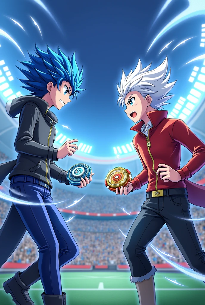 Beyblade valt aoi x shu kurenai valt tem cabelo azul e shu tem cabelo branco o Beyblade de valt e o turbo valtryek e do shu o spryzen
