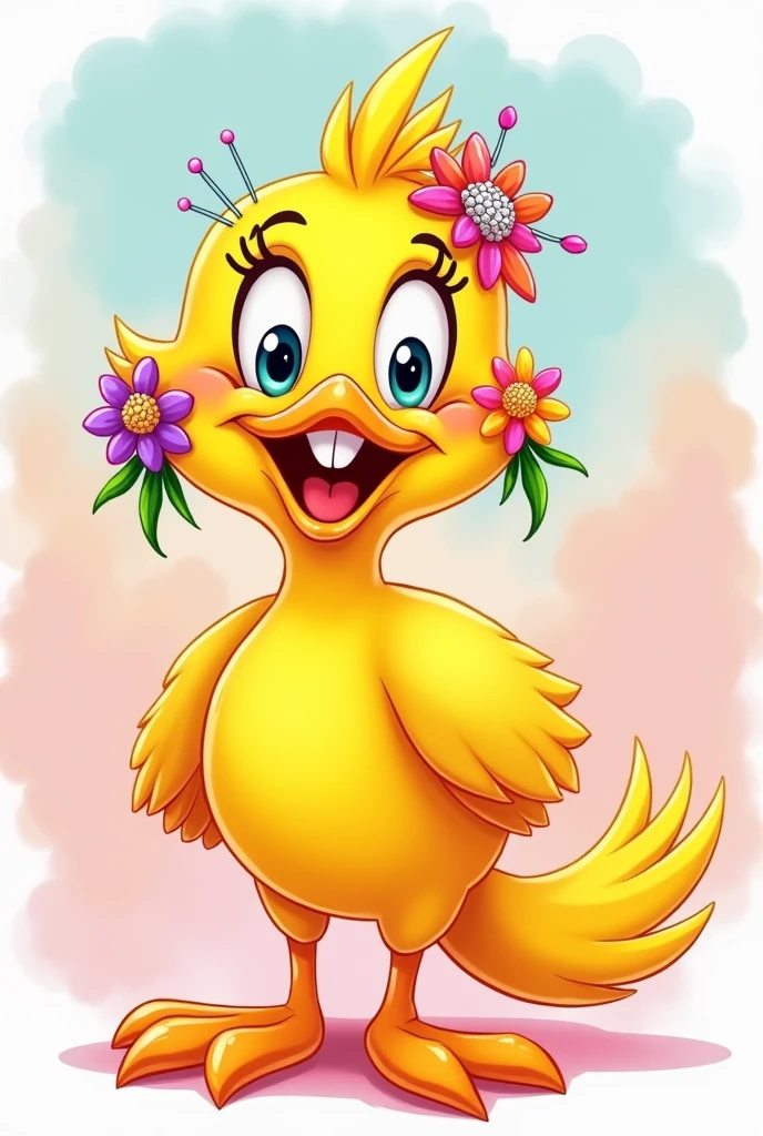 Create a logo
Style: funny cartoon
Element: canary bird
Details: feminine that represents female empowerment.