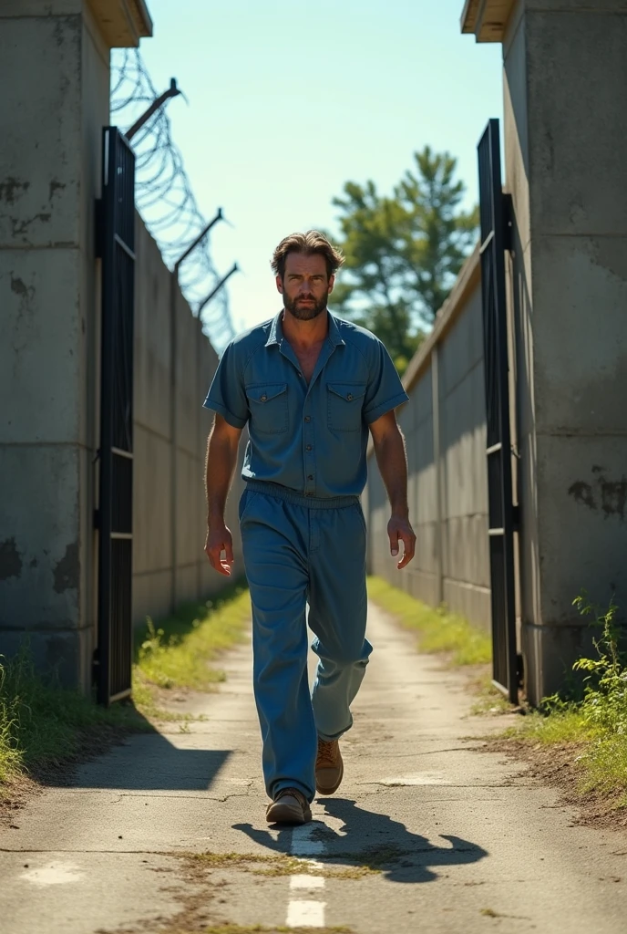 (photorealism:1.2), man leaving prison