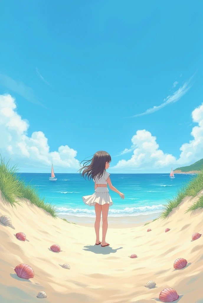 1 girl,Alone,blue sky, ocean, short skirt, (very detailed background:1.0), (very detailed background:1.0),