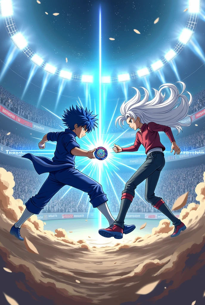 Beyblade valt aoi x shu kurenai valt tem cabelo azul e shu tem cabelo branco o Beyblade de valt e o turbo valtryek e do shu o spryzen