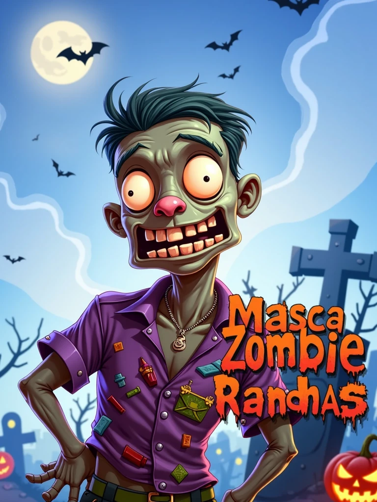 Turn me into a. Zombie, cartoon image and have the name ZAM on top and the name MascaZombieRanhas personalized anywhere