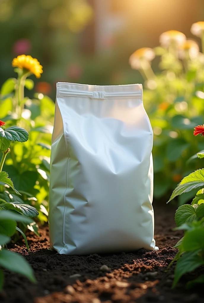 a closed white bag for fertilizer