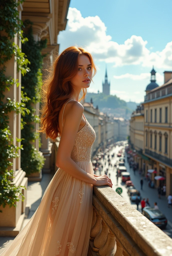 To create the same woman on the building's balcony 