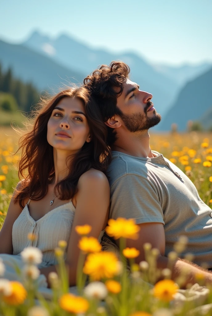 Two people lying back to back, a woman and a man.