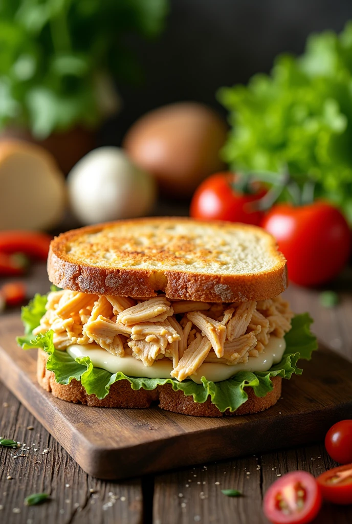 image of a shredded chicken mayonnaise sandwich 