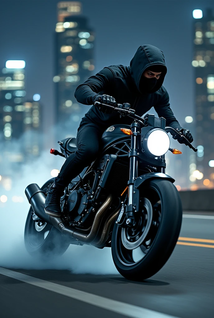 A ninja on a motorcycle