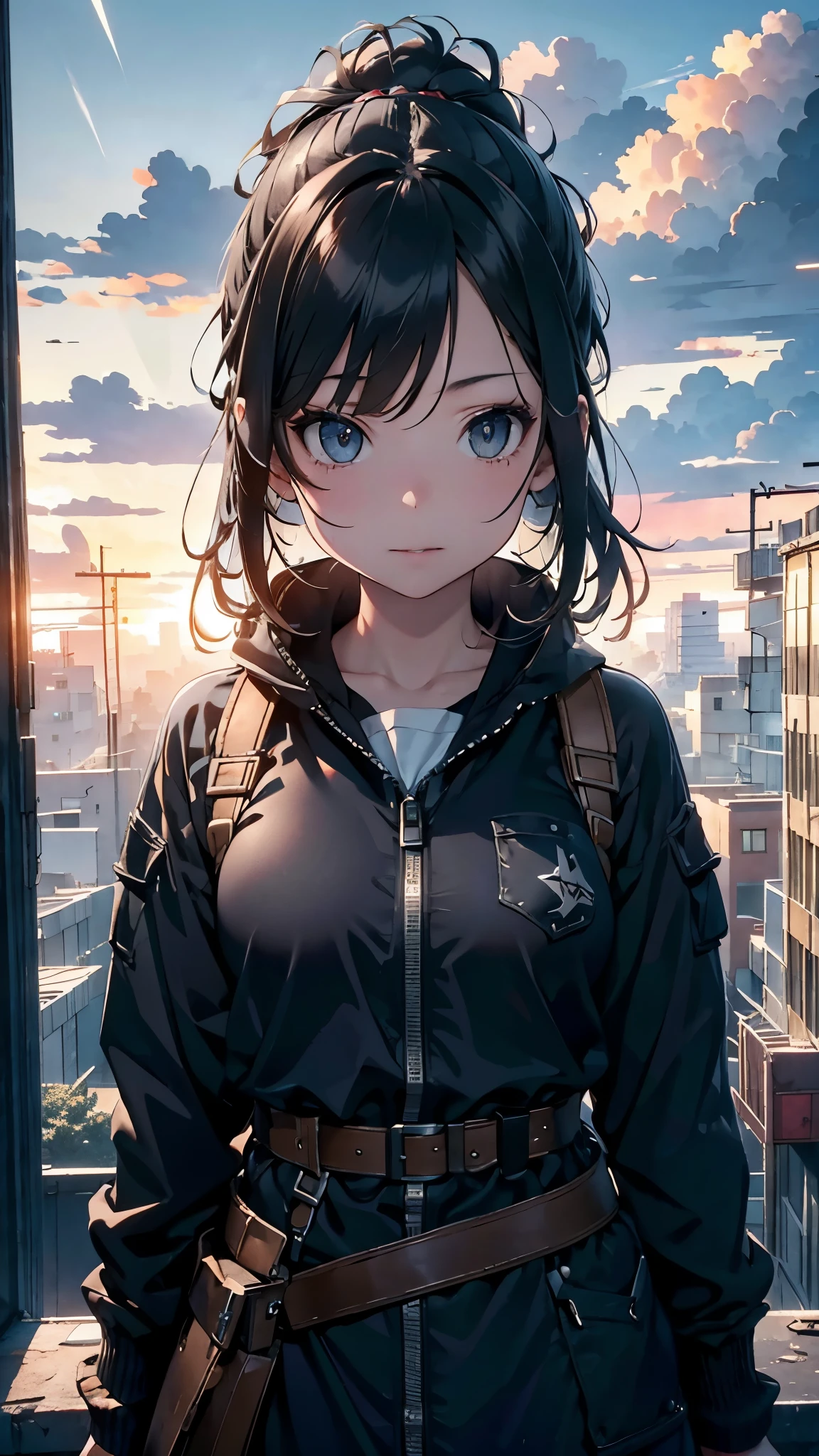 (extremely detailed CG unity 8k wallpaper),(masterpiece), (best quality), (ultra-detailed), (best illustration),(best shadow), cowboy shot, (sharp eyeliner, eyeshadow, detailed eyes:1.1), (city background:1.2), ,BREAK , mod3 (girls' frontline), with A post-apocalyptic cityscape, aerial view, highly detailed, decrepit buildings, crumbling infrastructure, desolate streets, abandoned vehicles, gloomy atmosphere, dark stormy sky, dramatic lighting, cinematic composition, muted color palette, grunge, dystopian, (best quality,4k,8k,highres,masterpiece:1.2),ultra-detailed,(realistic,photorealistic,photo-realistic:1.37),HDR,UHD,studio lighting,extreme detail description,professional,vivid colors,bokeh