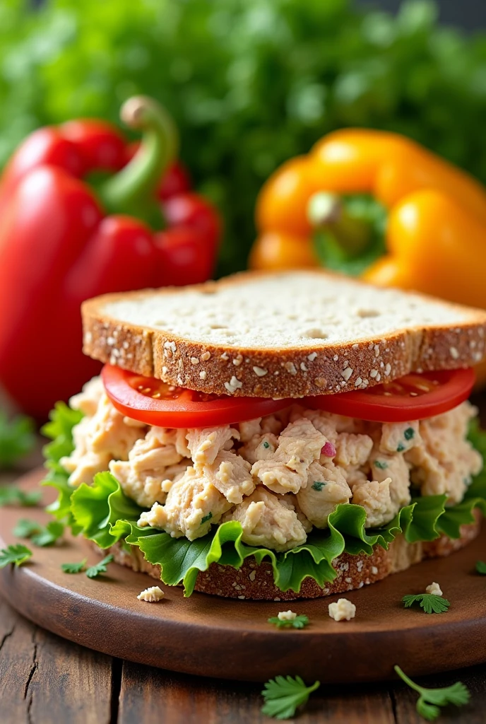image of a shredded chicken salad sandwich 