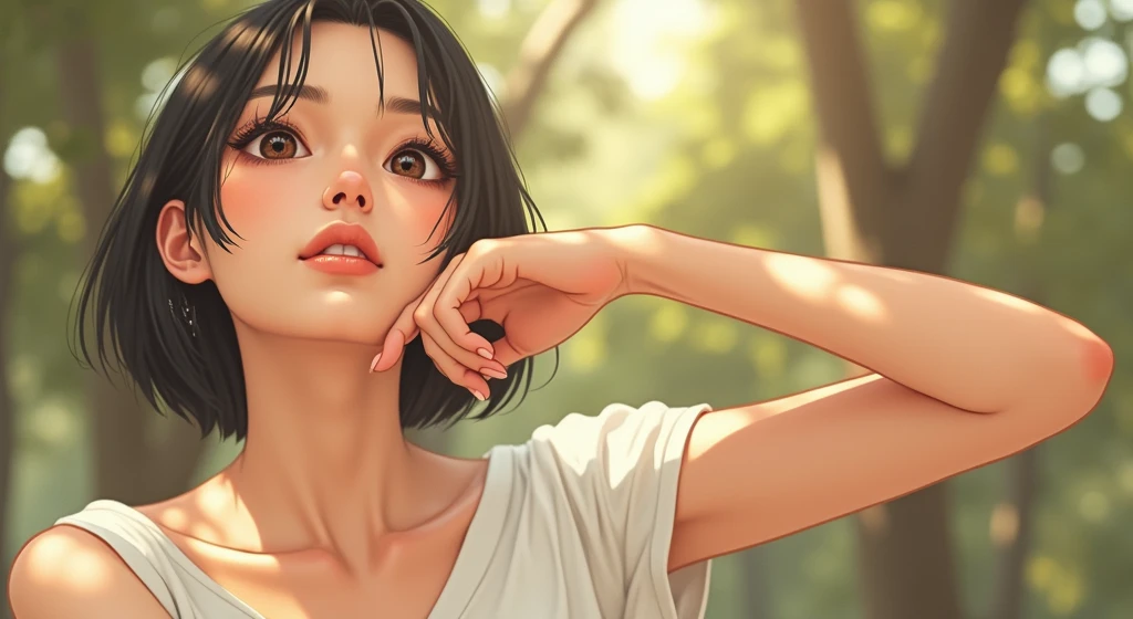 Realistic glowing skin, ,Always look at the camera, ,(sweating:1.2),Black Hair,short hair,Tie your hair short,Silky translucent white skin,best Realistic depiction,(Very detailed美しい顔), Great face and eyes, (Highest quality:1.4), (Very detailedな), (Very detailed CG 統合 8k 壁紙), Very detailed, High resolution raw color photos, Professional photography, Realistic portrait,
(Detailed RAW photos of the girl's whole body), Canon EOS R5 250mm, Sharp focus, Cinema Lighting, (No makeup:1.2), Fine skin, Delicate collarbone,(Ultra-high resolution:1.6), (Realistic:1.6),