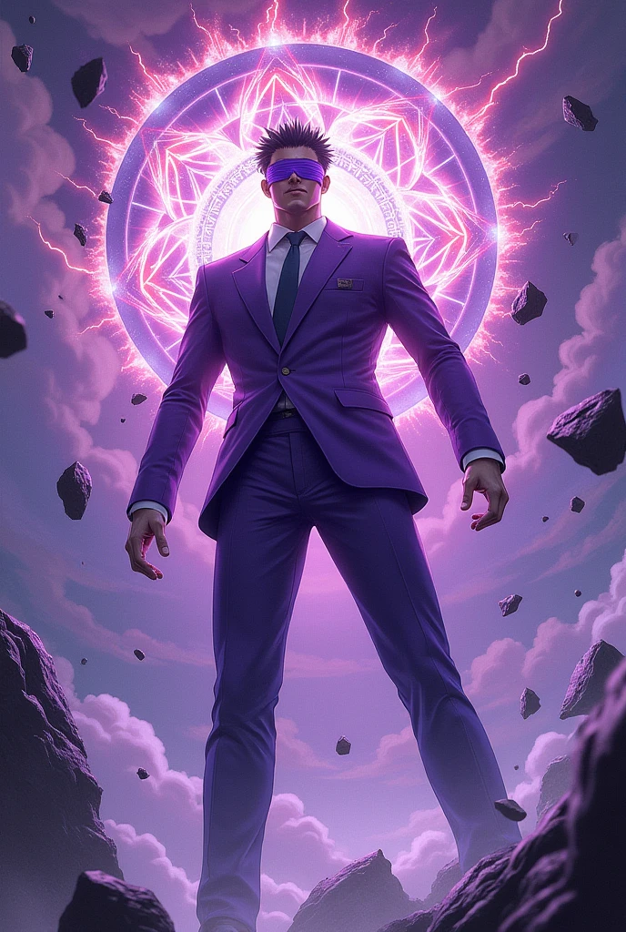 Satoru Gojo, blindfolded, domain expansion,Purple Suit.