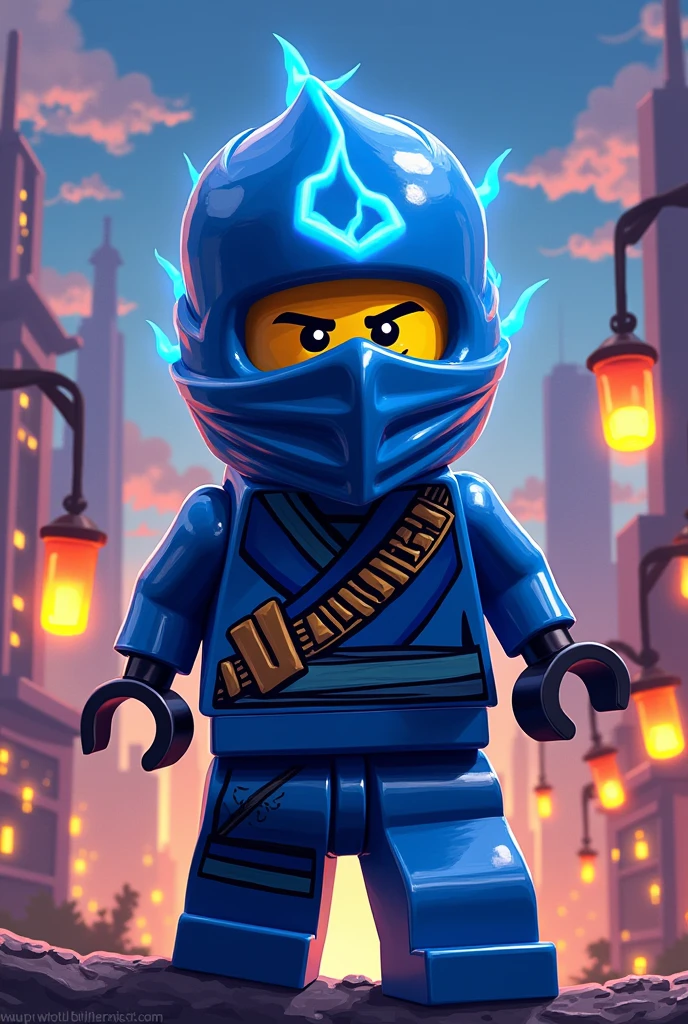 Jay Walker from Lego Ninjago in pixel art style