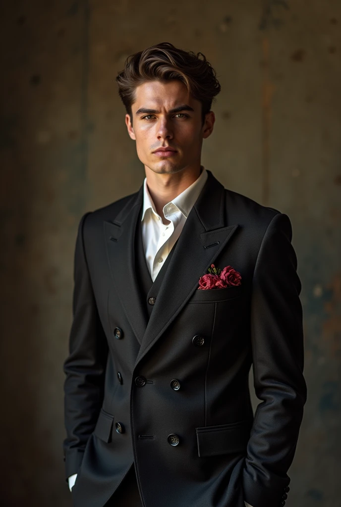 Man handsome attractive perfect muscular body defined attractive lean, wears a classic luxury dress , handsome male face, perfume commercial, fashion model