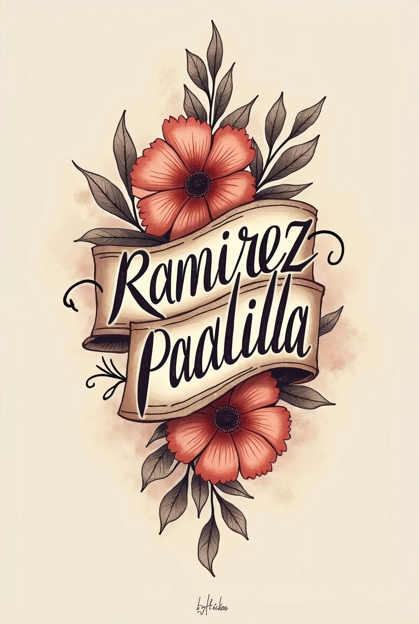 A tattoo with the last names Ramirez and Padilla