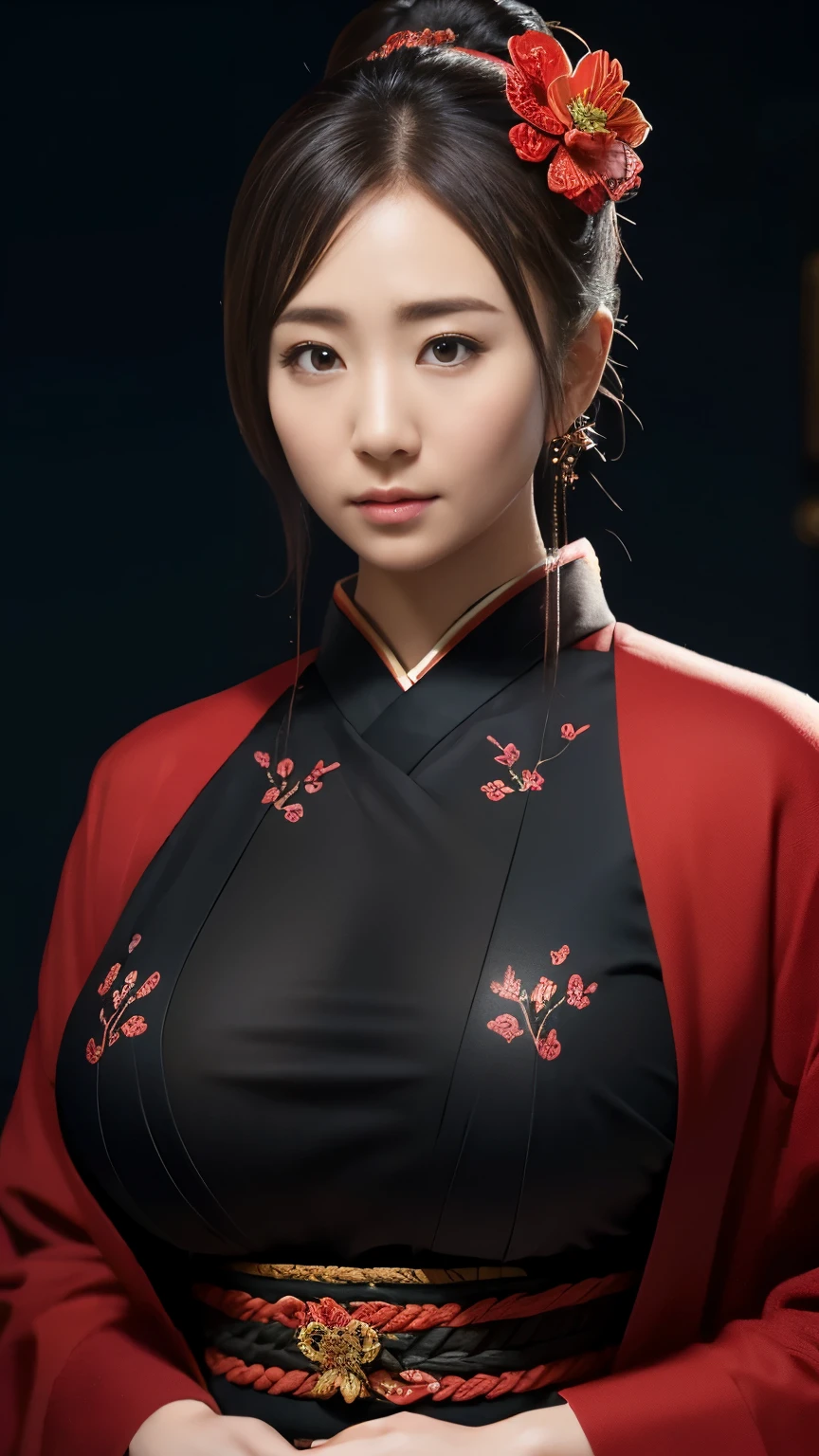 4K, Realistic,Very detailed、Japanese hairstyle with a kanzashi (hair ornament)、Gorgeous Japanese clothing、(((Burstingly Big Breasts)))、((Tight abdomen))、Soft Theme,Age 25、smile、(((Yakuza wives)))、((Pistol))、(Expensive obi)、((Carp pattern))、((Delicate painting)),(Detailed RAW photos), (masterpiece:1.25), (Highest quality:1.6), (Ultra-high resolution:1.5), (Realistic:1.75), 8k resolution,:1.6), Canon EOS R5, 50mm,Very detailedな,Cinema Lighting