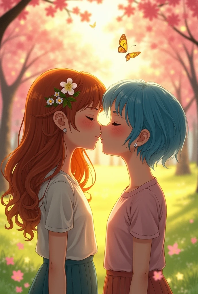 Two girls kissing