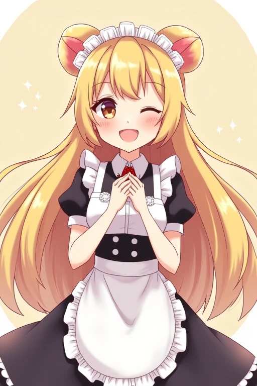 Woman maid, Smile, long hair, panda ears, simple background, anime style, 