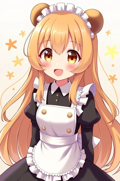 Woman maid, Smile, long hair, panda ears, simple background, anime style,