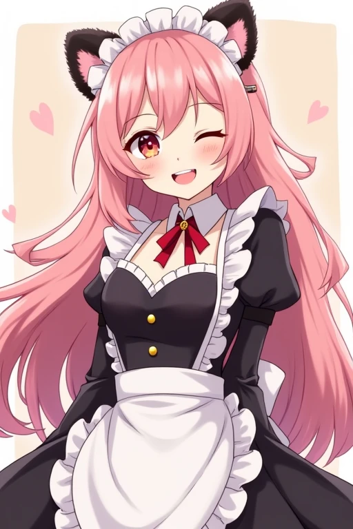 Adult Woman Maid, Smile, long hair, panda ears, simple background, anime style,