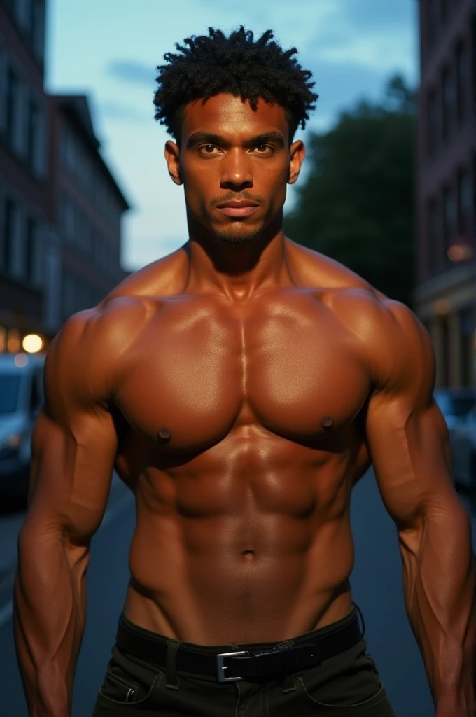  A guy resembling Mike Towers,French drop curly and short black hair,eyes the color of honey,muscled body,beautiful,intimidating look, showing his black veiny penis, thick and large. Full body photo