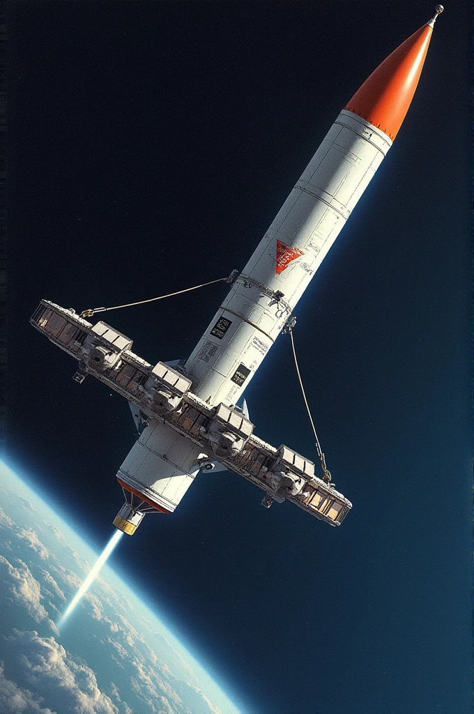 An illustration of the Soyuz 10 spacecraft docking with Salyut 1
