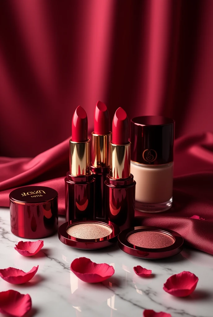 makeup products with burgundy packaging
