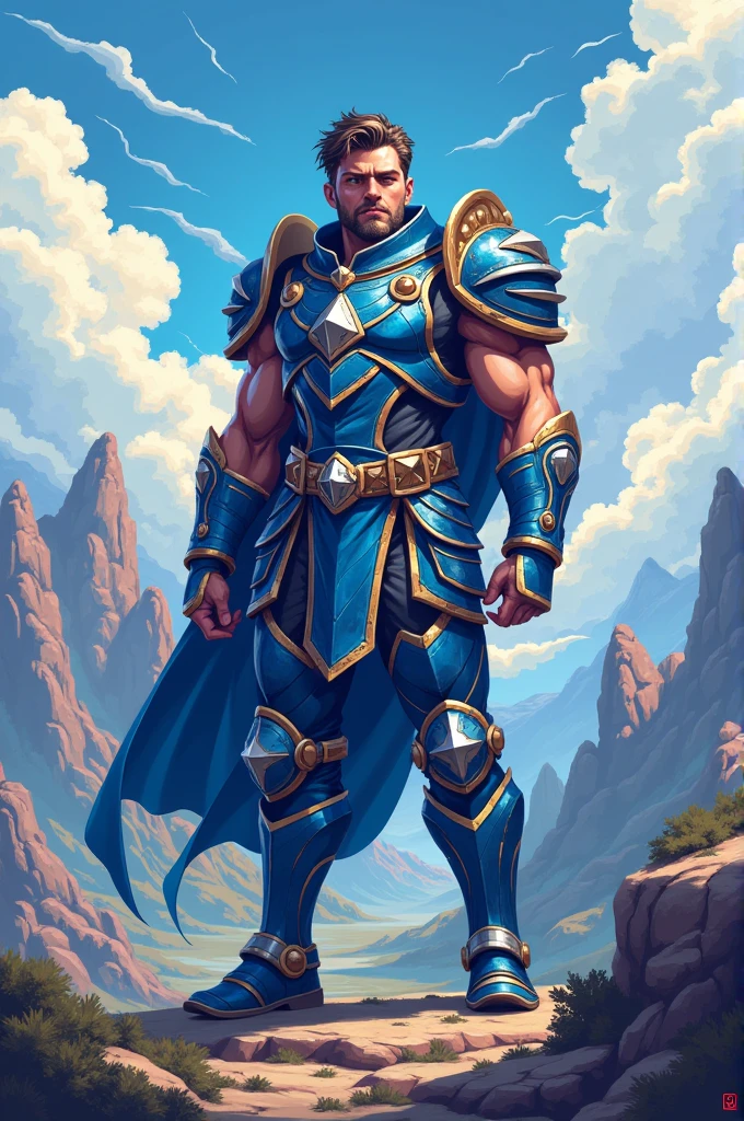 Create a male character that is powerful and in pixel art style.