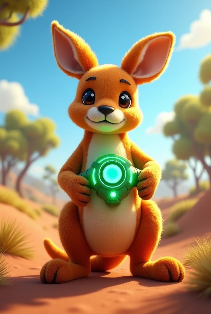 Plush kangaroo wearing Ben 10's Omnitrix on its wrist