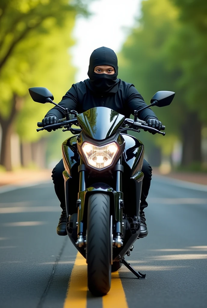 A ninja emoji next to a motorcycle on the road