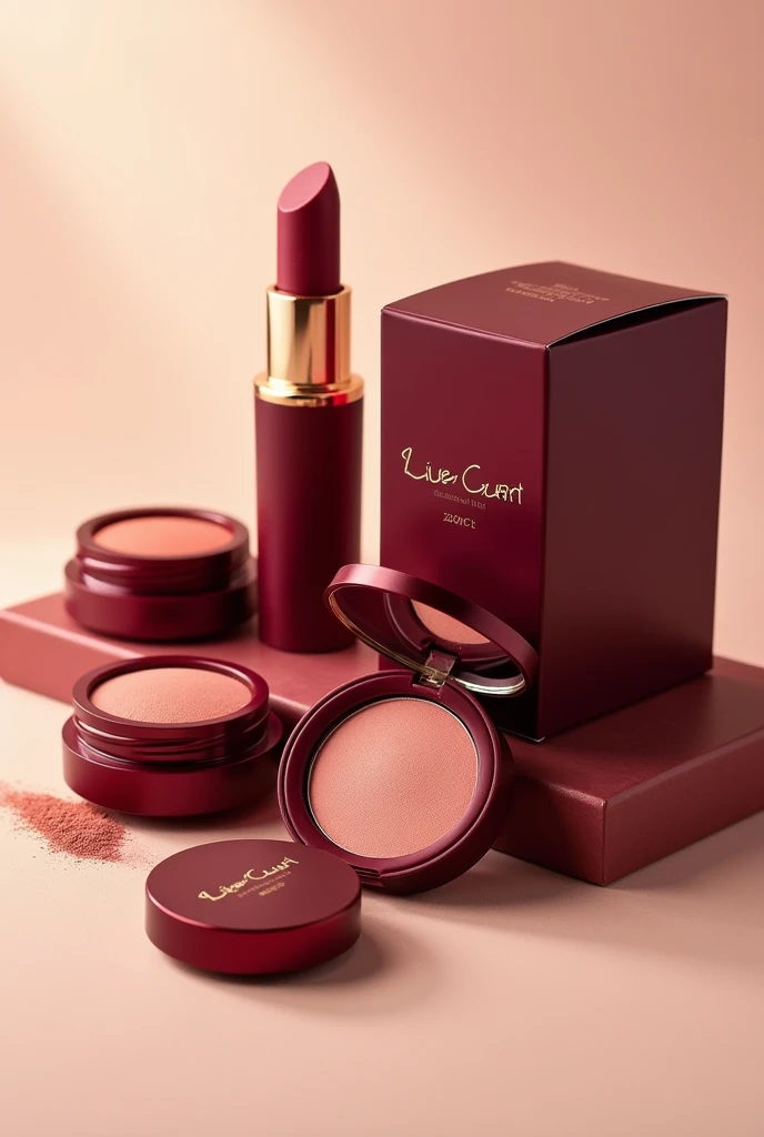 blush products with burgundy packaging plain background
