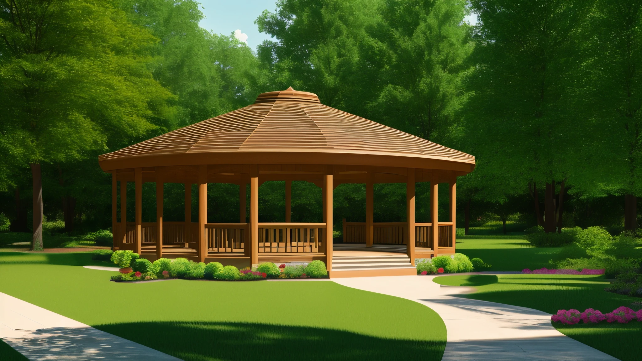 In a park with flat terrain and surrounded by trees, a large pavilion for large exhibitions will be implemented with modern characteristics and fully sustainable, Making extensive use of trees, plants and flowers, in addition to the use of wood. It will have an imposing entrance that will direct through paths with areas of coexistence for people to use the space. It will also have a water mirror in the design and large windows and glass doors for lighting the environments. The pavilion will have about 2 floors and will have a ramp or walkway that will connect it to another pavilion with the same description 