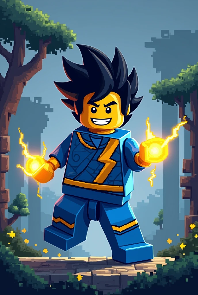 create jay walker from ninjago sprite style from 1981 video game with 2d pixels