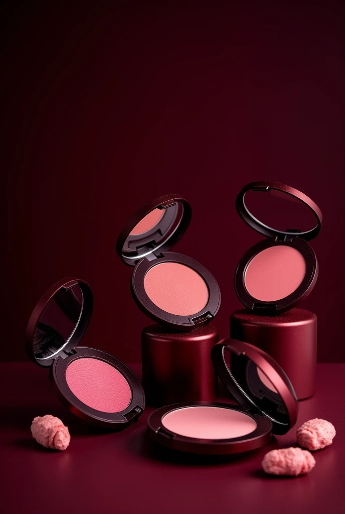 blush products with burgundy packaging dark background no brand mame

