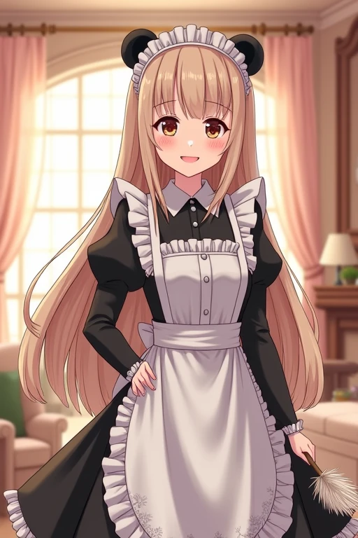 Adult Woman Maid, Smile, long hair, panda ears , To profile, character design,