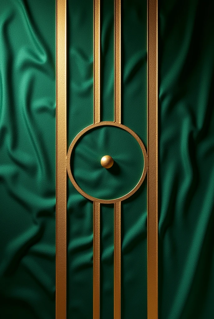Banner for a lodge in green moire fabric containing in gold the central design of two bars or lateral lines in vertical position from left to right and in the middle of them a circle with a dot in the center