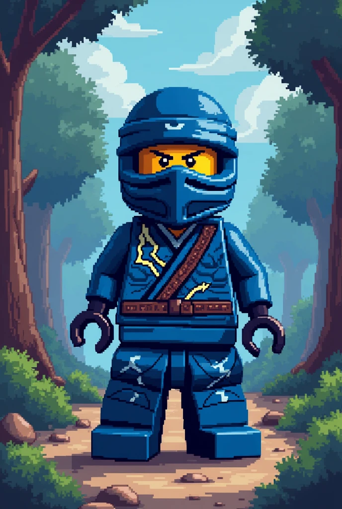 create jay walker from ninjago sprite style from 1981 video game with second dimension pixels