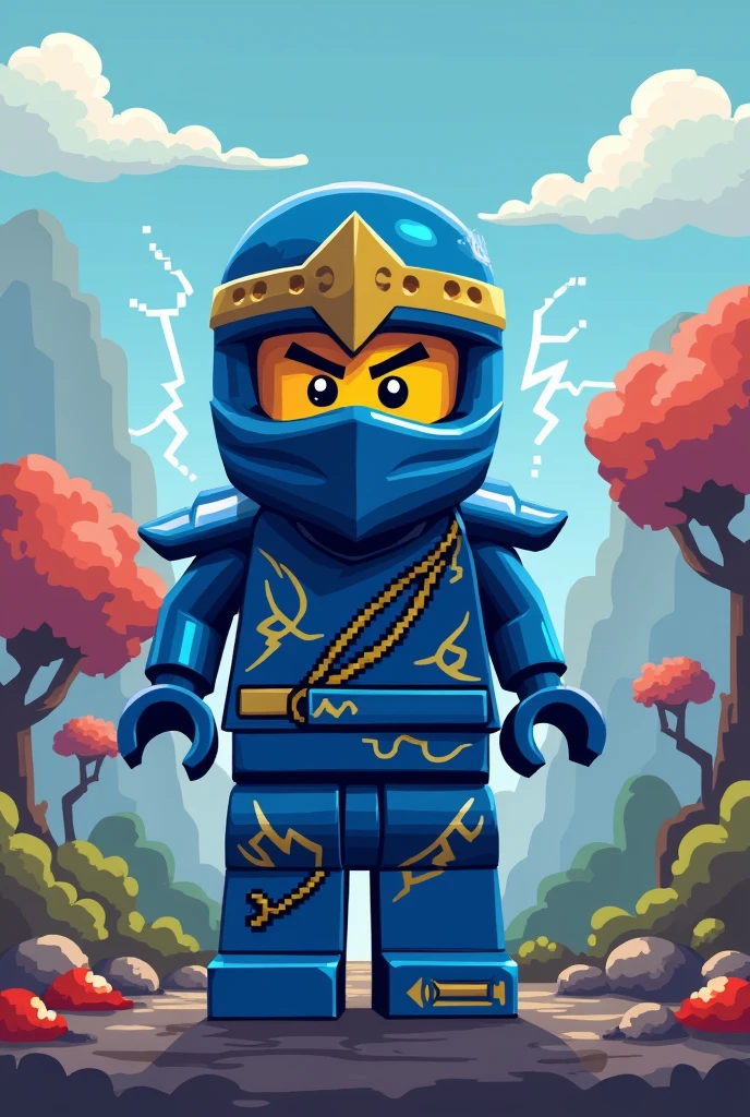 create jay walker from ninjago sprite style from 1981 video game with second dimension pixels