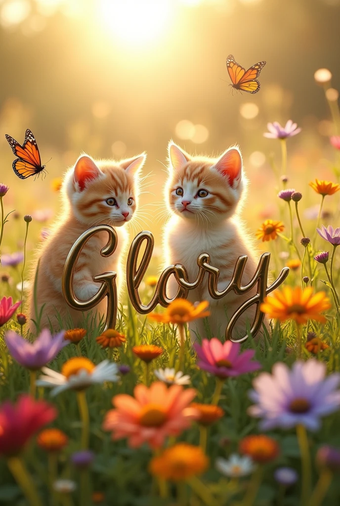 Glory name above flowers and kittens