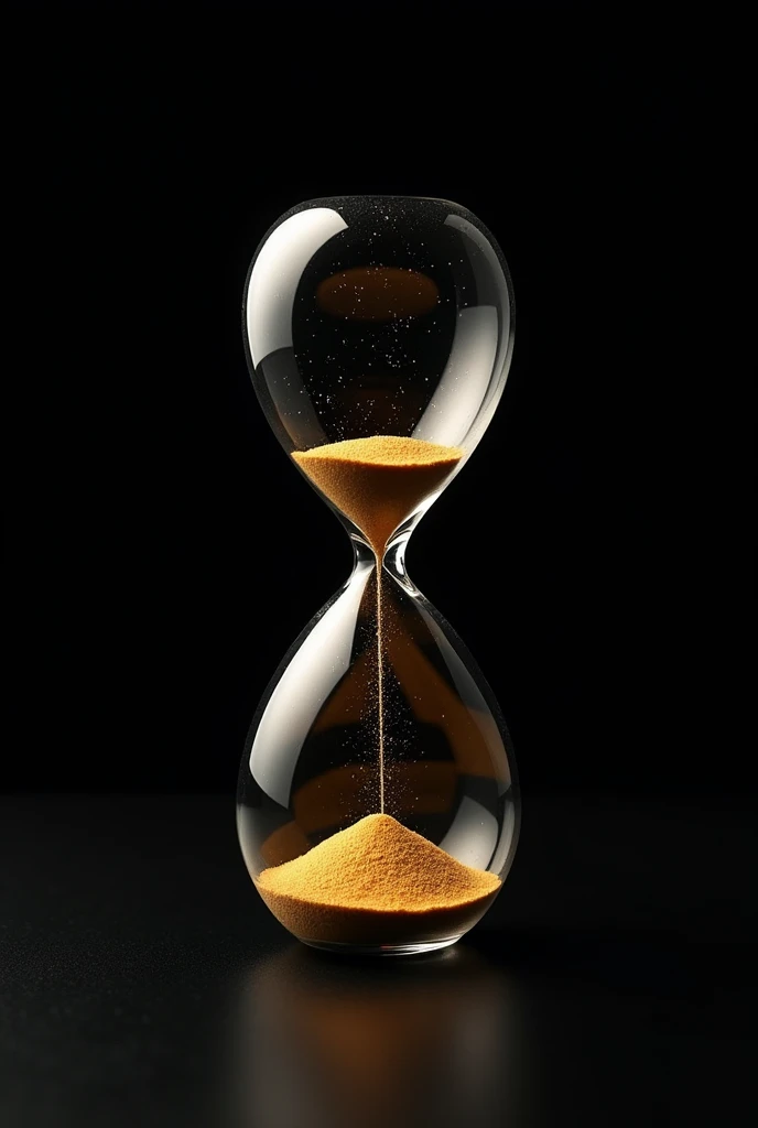 hourglass with golden sand on a completely black background