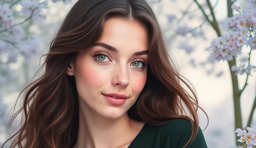 22 year old young woman, perfect face looking at the camera