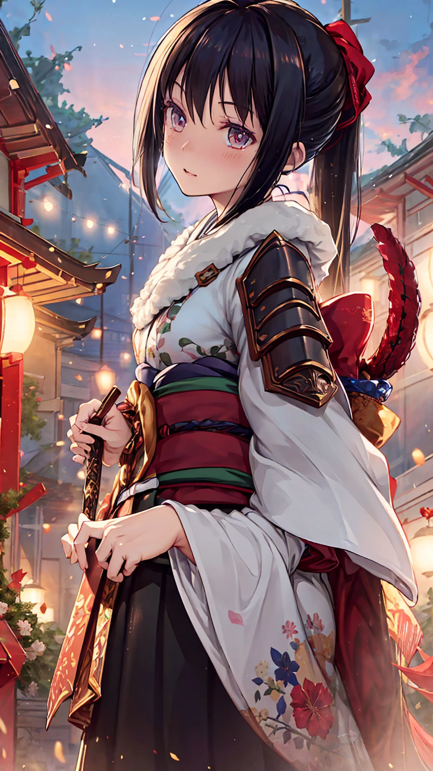 (最high quality, High resolution, Textured skin, high quality, Attention to detail, Highly detailed CG unification), (male),One person,Wearing Japanese-style armor,Black Hair,ponytail,Are standing,male,White background,whole body,front,male