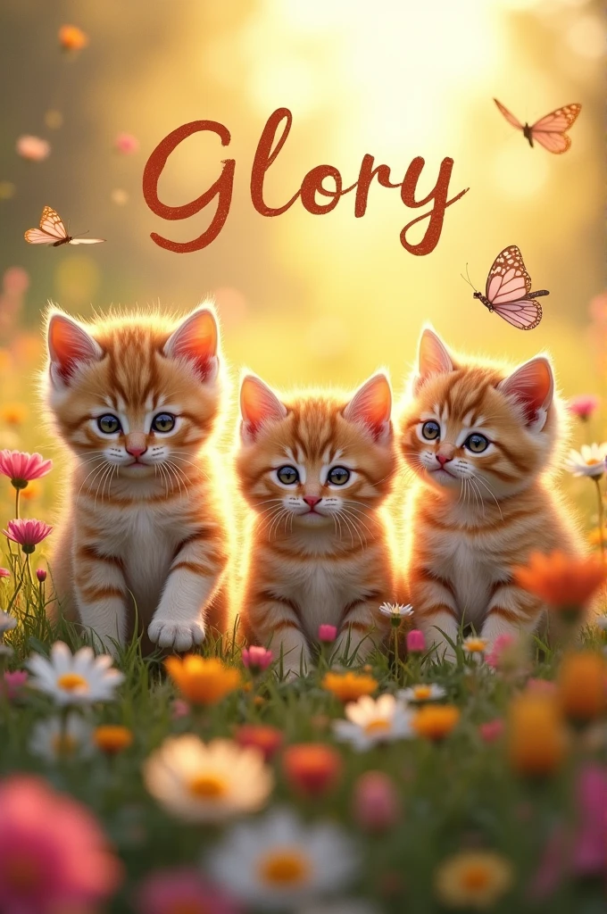 Glory name above flowers and kittens