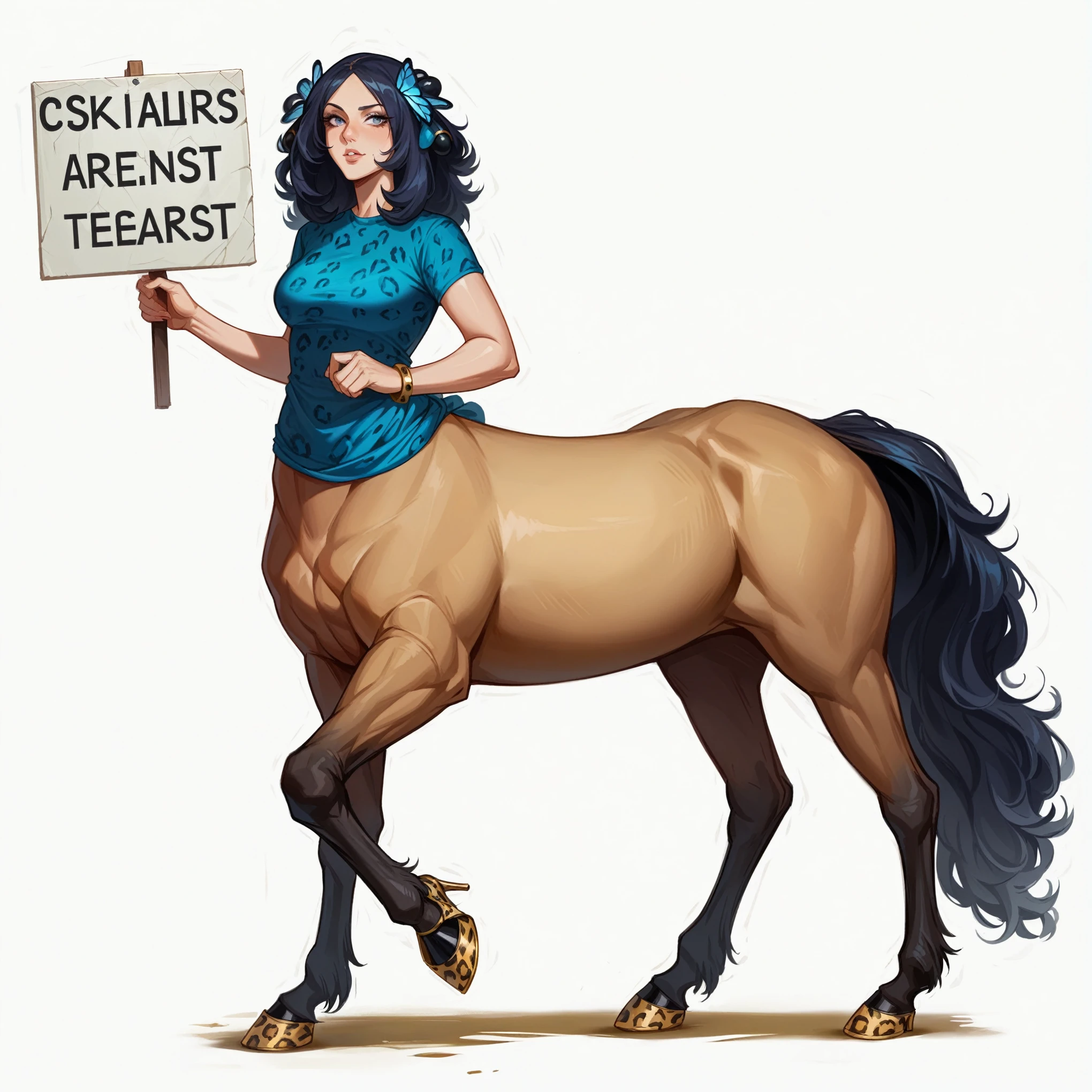 1Centaur Girl,Four legs,Leopard print underwear,Leopard-print clothing,Leopard print,Crystal high heels,The whole body is dazzling and starry,(Horses have human skin.)(Flesh-colored skin (Cynthia Sheppard), Fair and shiny skin, Full body CGsociety, Beautiful full body concept art, horse, smooth Fair and translucent skin, Pretty blue butterfly hair accessories and pale porcelain skin, Gu Weiss, Fair and translucent skin, Pale skin,,Ivory white skin, Light milky white porcelain skin,(Skin tone consistency)
