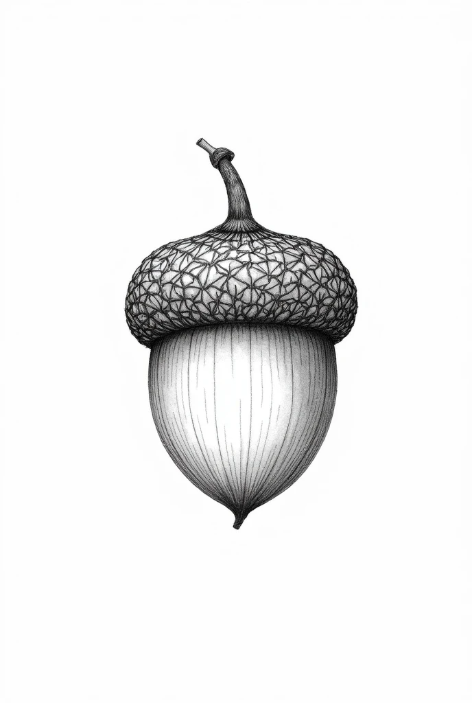 An intricately detailed acorn cap, with delicate patterns and textures, set against a simple background, anime,one line,clean and minimalistic line,line drawing style, pure white background