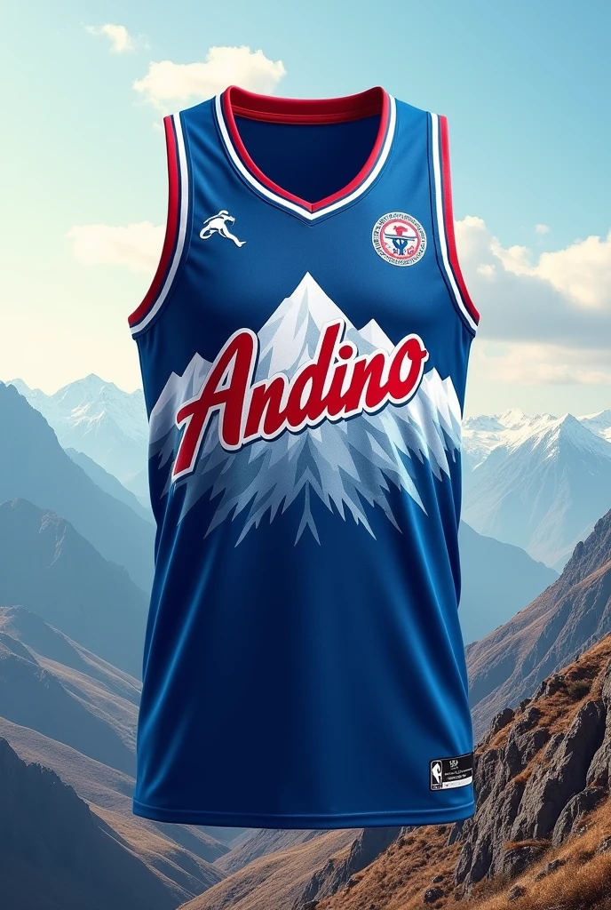 could you create a basketball jersey design inspired by a Chilean team with reference to the Andes mountain range?, With the word Andino on the jersey, Inspired by the France 2024 Olympics jersey
