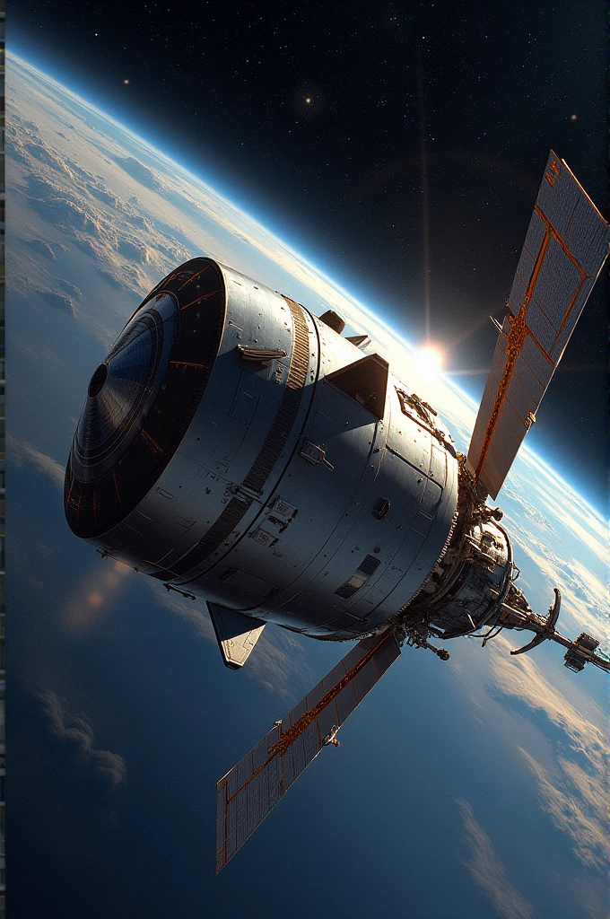 An illustration of the Soyuz 10 spacecraft undocking from Salyut 1 at a close angle
