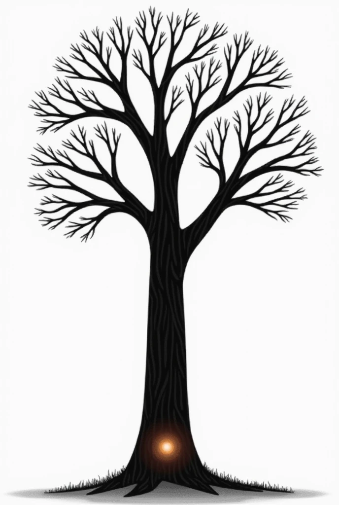 Stylized gender reveal tree, drawing style without leaves, just trunk and branches in black and white without flowers with only 2 branches