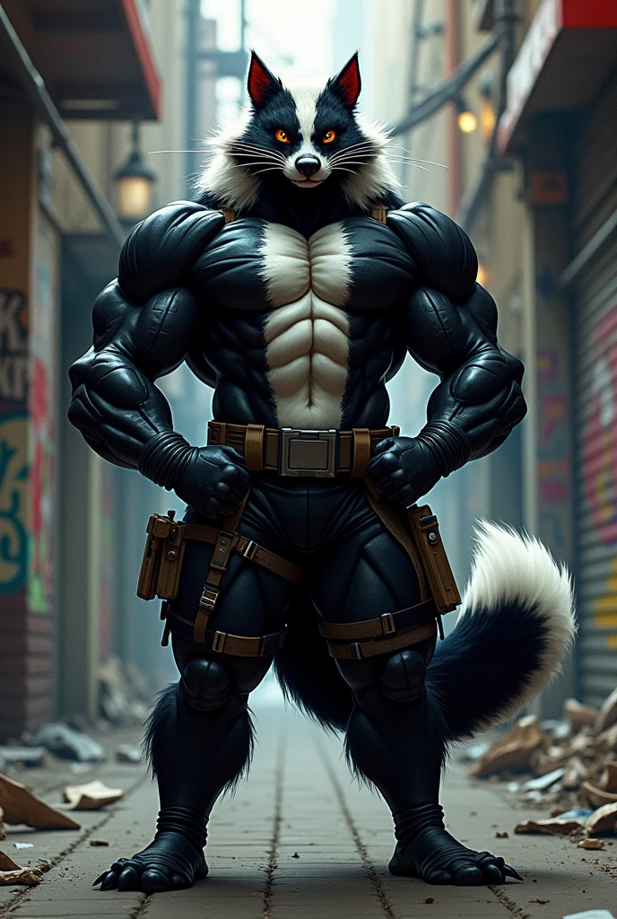 a muscular male furry tiger man, skinny, athletic, wearing leather fingerless gauntlets, long braided dreadlocks, scars and tattoos, tattered jeans, hyper detailed, 8k, photorealistic, dramatic lighting, cinematic composition, dark moody atmosphere, warm color palette has white fur on chest and belly, is fuzzy, martial artist, has nunchaku