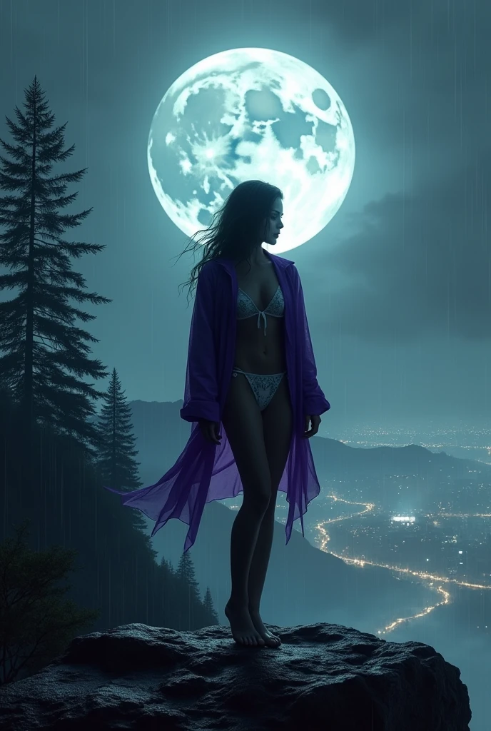((No NSFW)), masterpiece, best quality, ultra high res, UHD, 8K, low view cowboy shot of sexy women around 30yo, (Her face in focus), shallow DOF,
(colorful), (finely detailed beautiful eyes and detailed face), cinematic lighting, extremely detailed CG unity 8k wallpaper, brown wavy hair, solo, angry face,
very thin black long hood robe with wide and long sleeves and collar, ((flying petal)), sky, cloudy_sky, moonlit lake, lakeside, far away fog, moonlight, (two big moons), ((night)), (dark theme:1.3), light, (fantasy), face lighting, no catchy light in eyes.
Quietly and solemnly, the majesty of God surrounds her.
Woman is wearing only her black lomg hood robe, wearing nothing under her black robe, with cleavage and beautiful firm and round and bouncy breasts, with pink areolas and nipples, with small and wasp waist and wide hips, with bare stomach and waist and crotch and vulva and thinning pubic hair, with long and brown wavy hair, with smooth muscular body, socking her feet in the lake water. Her black robe is opening, and the inside of robe is visible. As she is not wearing anything under her black robe, it may be visible her areolas and nipples and her vulva. She is goddess of The Night. The camera shows her hair, face, chest, waist, vulva, pubic hair, thighs, black robe and lake and two moons and No shadow of the philtrum area, her overflowing with the majesty of a goddess. The camera doesn't show human houses and buildings, artificial structure, artificial lights.